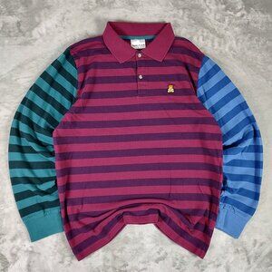 Teddy Fresh multicolor striped rave cosplay long sleeve polo shirt womens Large